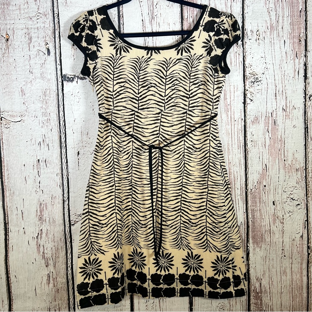 Free People Zebra Cheetah Boho Print Floral Fit & Flare Dress Size 4 EUC - Picture 3 of 10